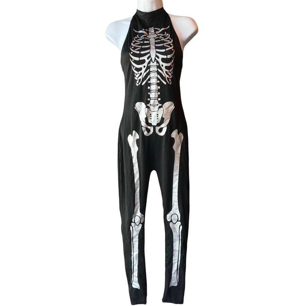 Dolls Kill Trickz N Treatz Skeleton Jumpsuit Black Halloween Estimated Small